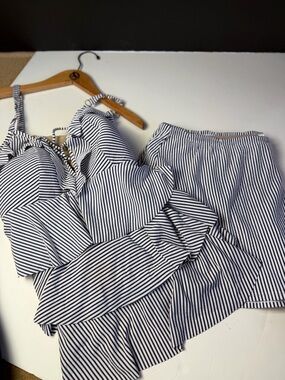 Swim by Cacique Striped Navy & White Two-Piece Skirt Set